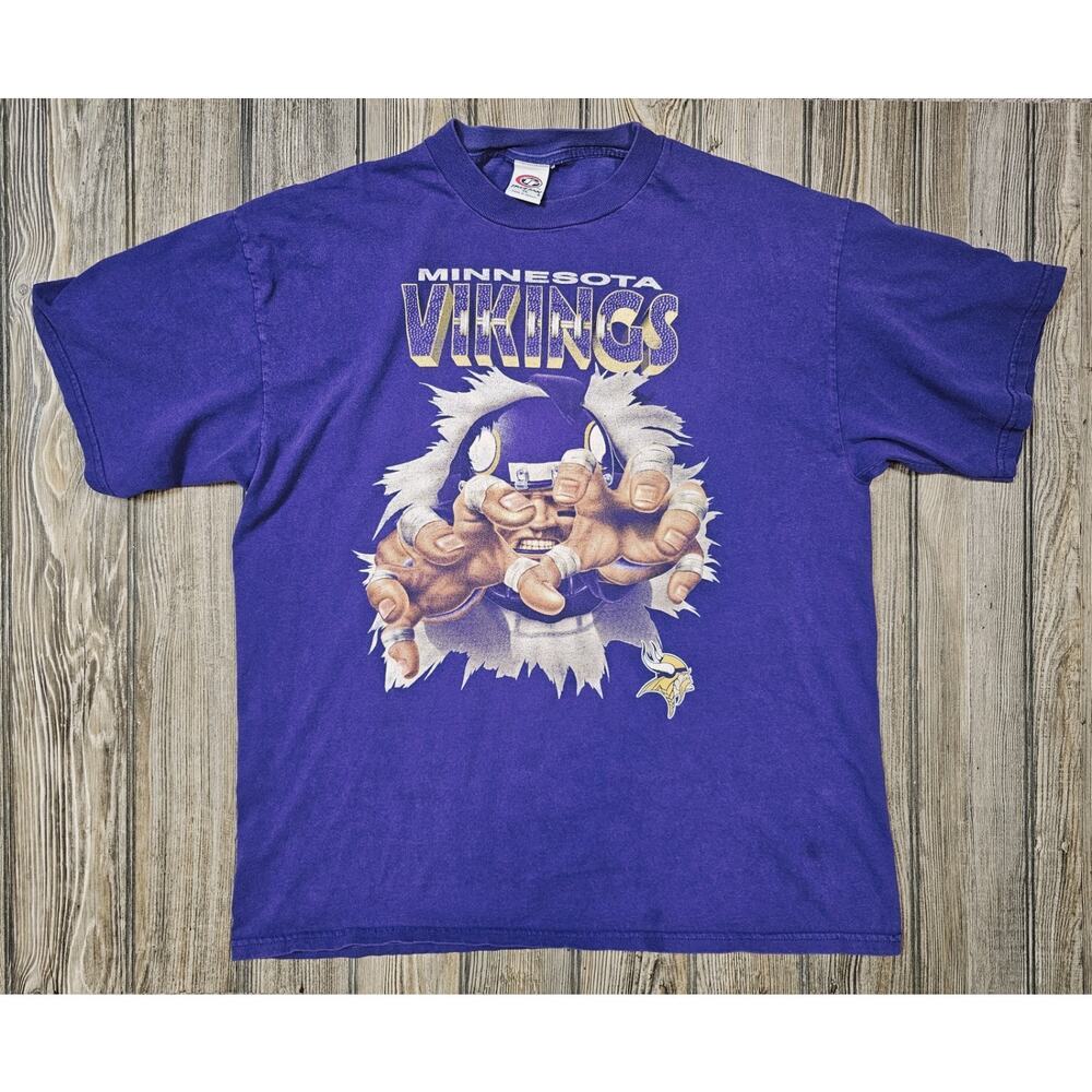 Vintage Minnesota Vikings True Fan 3D Shirt XL 90s Faded Grunge Retro Purple